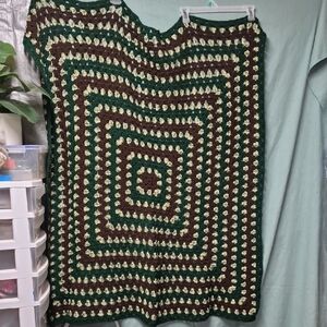 Handmade Crochet Blanket in Green and Brown